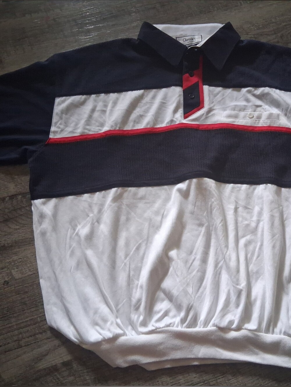 Classics By Palmland Men's Colorblock Knit Polo Shirt in Navy, White & Red XL